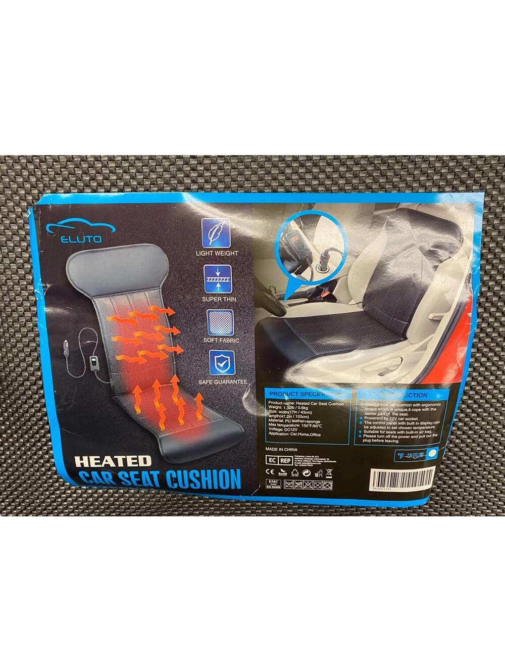 Eluto Heated Car Seat Cushion 12 Volt with temperature controls easy install New